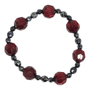 Red Crystal Bead Stretch Bracelet Hematite‎ Faceted Beads Elastic